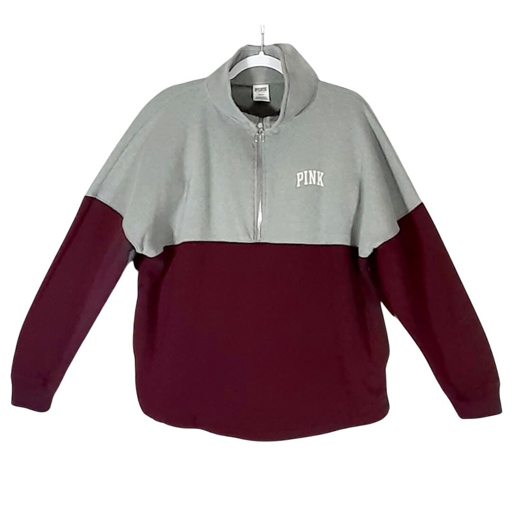 Victoria's Secret Pink Varsity Half Zip Colorblock Pullover Sweatshirt Sz M Logo